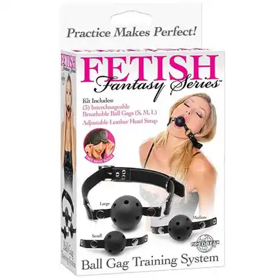 Fetish Fantasy- 3xBall Gag Training System. Komplet 3 knebli różnego rozmiaru +maska na oczy.
