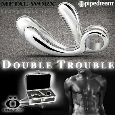 Metal Worx - Double Trouble. Wysokiej jakości stalowe ciężkie podwójne dildo. Waginalno-analne.