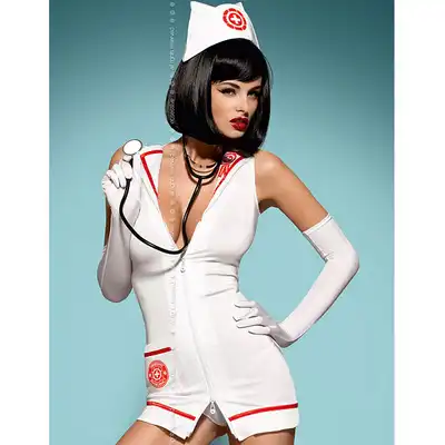 Obsessive - Emergency Dress. Seksowny strój pielęgniarki. W zestawie ultra realistyczny stetoskop. S/M