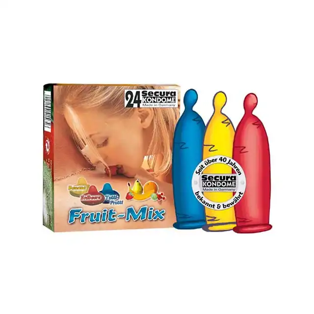 Secura Fruit-Mix - Trzy Kolorowe I Aromatyczne Prezerwatywy O Smaku Owocowym (niemieckie).