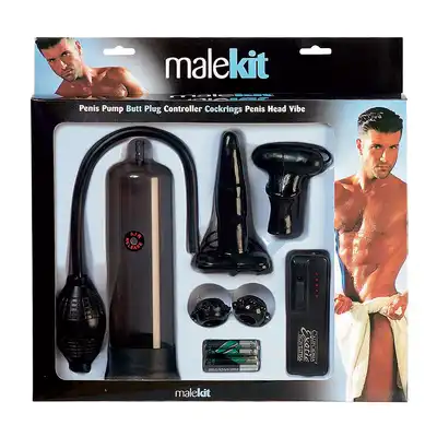MaleKit - Zestaw Dla Mężczyzn. Pompa, Plug I Ringi Na Penisa.