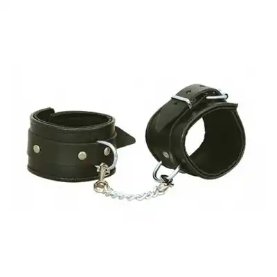 Leder - Kajdanki na ręce, wąskie, lamowane, łączone łańcuchem 10 cm