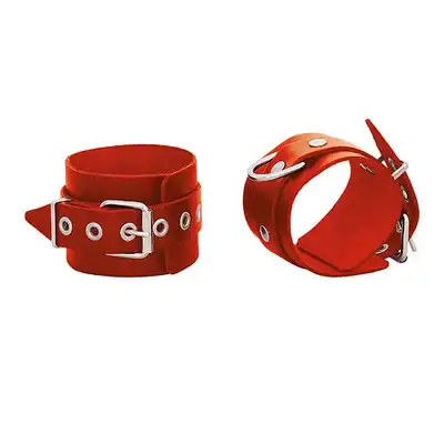 Leder - Czerwone kajdanki na nogi z uchwytami. Mega Sale!