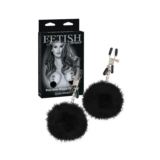 Fetish Fantasy Series - Pom Pom Nipple Clamps- Zaciski na sutki z pomponami i regulacją