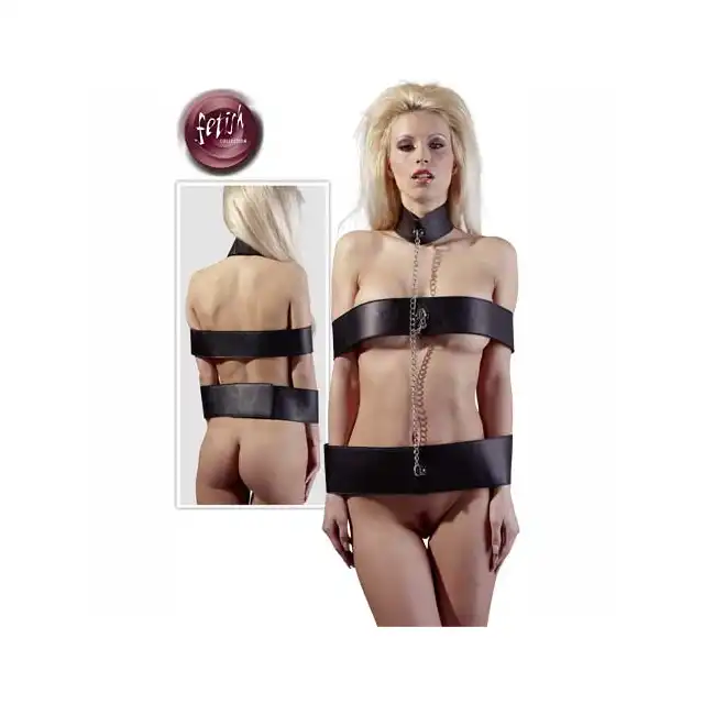 Bondage Body Collars - Podwójne więzy z obrożą i łańcuchem.