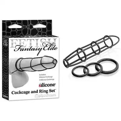 Fetish Fantasy - Cockcage And Ring Set - Silikonowa klatka na penisa z 3 pierścieniami.