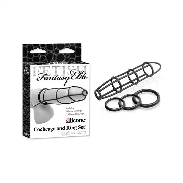 Fetish Fantasy - Cockcage And Ring Set - Silikonowa klatka na penisa z 3 pierścieniami.