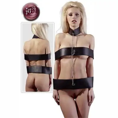 Bondage Body Collars - Podwójne więzy z obrożą i łańcuchem.