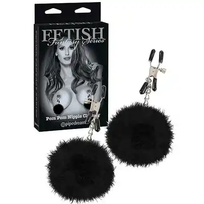 Fetish Fantasy Series - Pom Pom Nipple Clamps- Zaciski na sutki z pomponami i regulacją