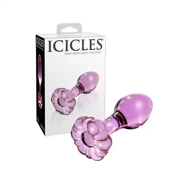 Icicles – No. 48. Różowa szklana wtyczka analna w kształcie kwiatu. Elegancja, delikatność i zmysłowa przyjemność w jednym