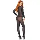 Leg Avenue - Long Sleeves S/L. Drapieżnie seksowny czarny bodystocking z długimi rękawami 