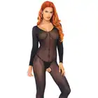 Leg Avenue - Long Sleeves S/L. Drapieżnie seksowny czarny bodystocking z długimi rękawami 