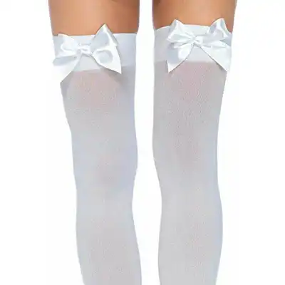 Leg Avenue -  Satin Bow Accent Thigh Highs. One size. Białe pończochy 