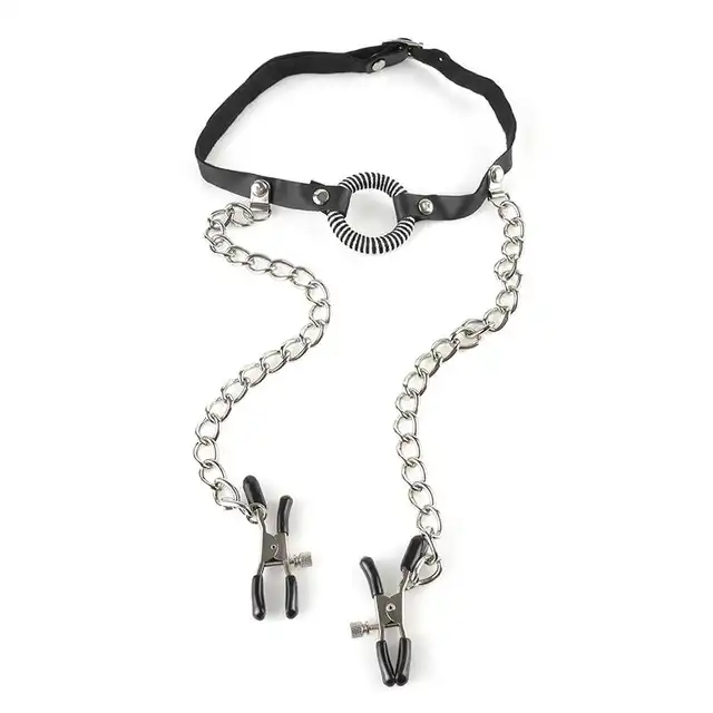 Fetish Fantasy Series - O-Ring Gag Nipple Clamps. Knebel z klamerkami na sutki