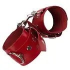 Leder -  Cuffs 2006A Red. Czerwone skórzane kajdanki z łańcuchem 18 cm 