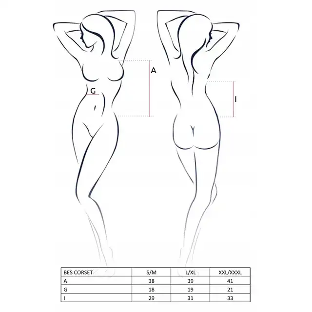 Passion - Bes Corset Black S/M. Seksowny gorset z połyskującego materiału. Seksowne wiązanie na całej długości