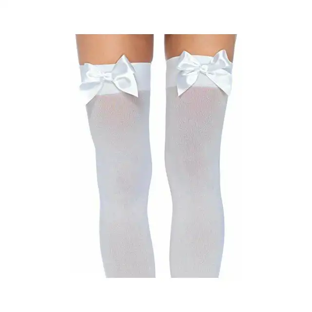 Leg Avenue -  Satin Bow Accent Thigh Highs. One size. Białe pończochy 