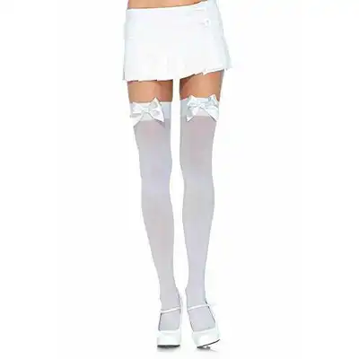 Leg Avenue -  Satin Bow Accent Thigh Highs. One size. Białe pończochy 