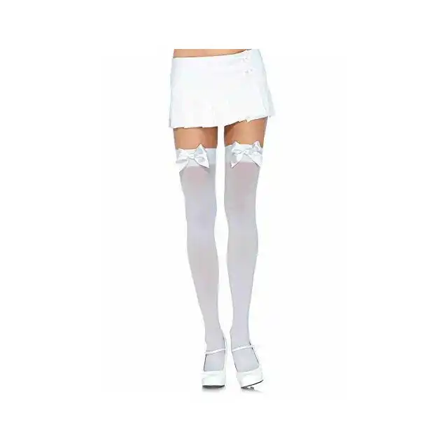 Leg Avenue -  Satin Bow Accent Thigh Highs. One size. Białe pończochy 
