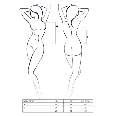 Passion - Bes Corset Black S/M. Seksowny gorset z połyskującego materiału. Seksowne wiązanie na całej długości