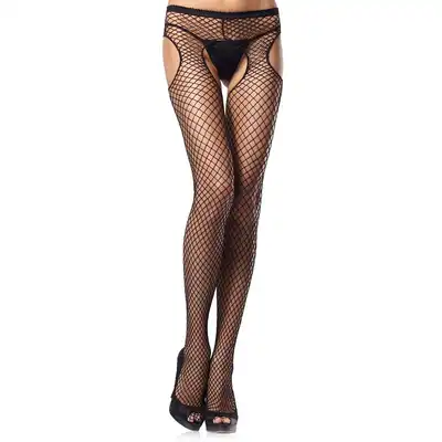 Leg Avenue -85034 Garterbelt Pantyhose Black OS. Czarne rajstopy kabaretki z otwartymi biodrami. One Size.