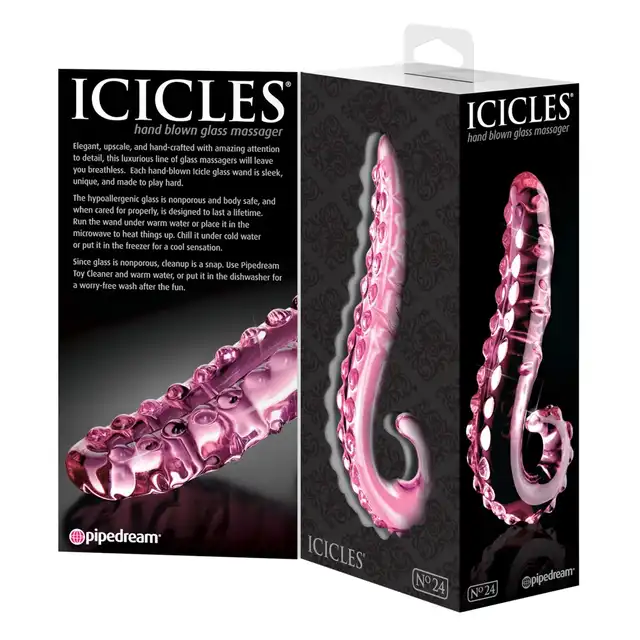 Icicles - No. 24. Ręcznie wykonane szklane dildo w kształcie macki. Wyjątkowa struktura umożliwia wyjątkową stymulację podczas korzystania