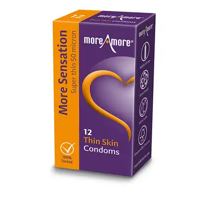 MoreAmore - Thin Skin 12 szt. Supercienkie ekologiczne prezerwatywy z wysokiej jakości lateksu 