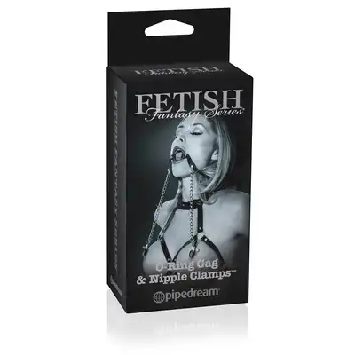 Fetish Fantasy - Gag &amp; Nipple Clamp. Knepel z otwartym ringiem i zaciskami na sutki