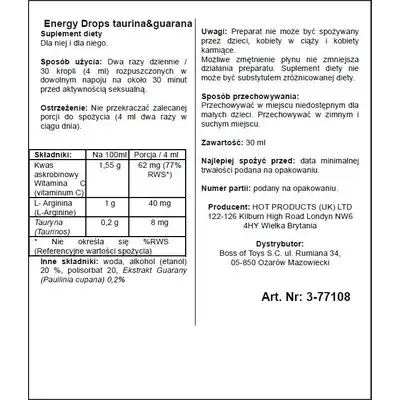 Energy Drops- Taurina &amp; Guarana suplement diety 30 ml 