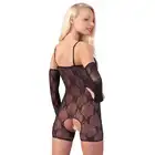 Mandy Mystery - Catsuit S/M - ultrakobiecy kombinezon z otwartym krokiem i rękawiczkami 