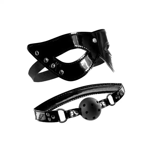 Fetish Fantasy - Masquerade Mask &amp; Ballgag. Pakiet piękna maska i praktyczny knebel z otworami. 
