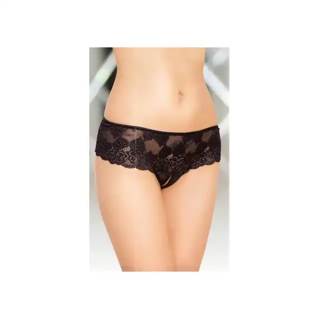 Softline - Panties 2390. Koronkowe czarne szorty z pęknięciem na dole. Rozmiar M/L.