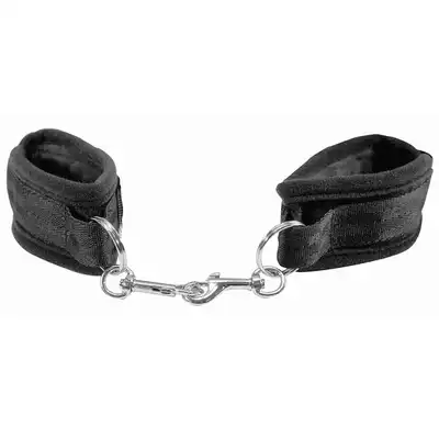 Sex&amp;Mischief - Beginner`s Handcuffs. Miękkie czarne kajdanki z karabińczykami idealne dla początkujących 