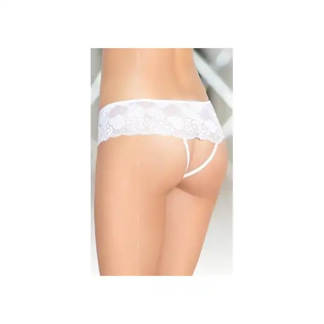 Softline - String 2309 White. Białe seksowne szorty z pęknięciem M/L.