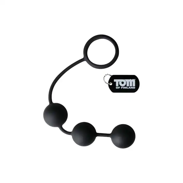 Tom of Finland - Silicone Cock Ring with 3 Weighted Balls. Super ciężkie, silne kulki analne z pierścieniem na penisa. 
