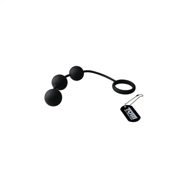 Tom of Finland - Silicone Cock Ring with 3 Weighted Balls. Super ciężkie, silne kulki analne z pierścieniem na penisa. 