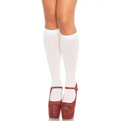 Leg Avenue - 85061 Nylon Knee Highs. Białe podkolanówki klasyczne.