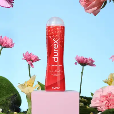 Durex - Lubrykant truskawkowy. 50ml. Do seksu waginalnego, oralnego i analnego. Besteller!