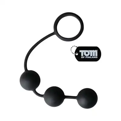 Tom of Finland - Silicone Cock Ring with 3 Weighted Balls. Super ciężkie, silne kulki analne z pierścieniem na penisa. 