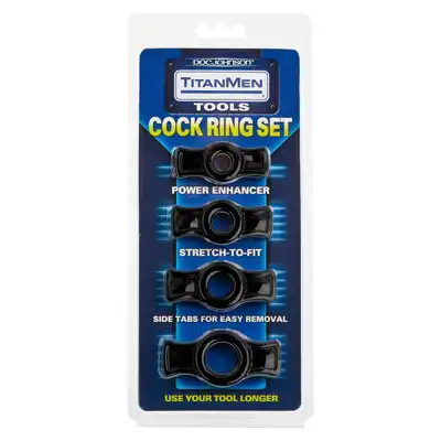 Doc Johnson - Titan Men Cock Ring Set. Zestaw 4 elastycznych ringów na penisa o różnych średnicach 