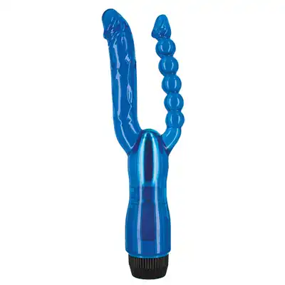 BestSeller - Sling Double Vibe. Niebieski podwójny wibrator z miękkiej masy żelowej