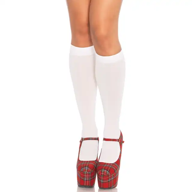 Leg Avenue - 85061 Nylon Knee Highs. Białe podkolanówki klasyczne.