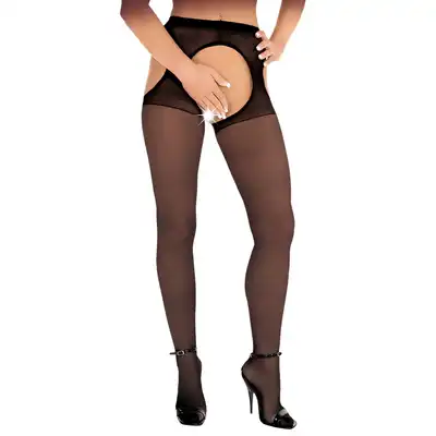 Roxana - 6386 L/XL. Rajstopy z podkreślającymi wycięciami, otwarty krok i klasyczna czerń