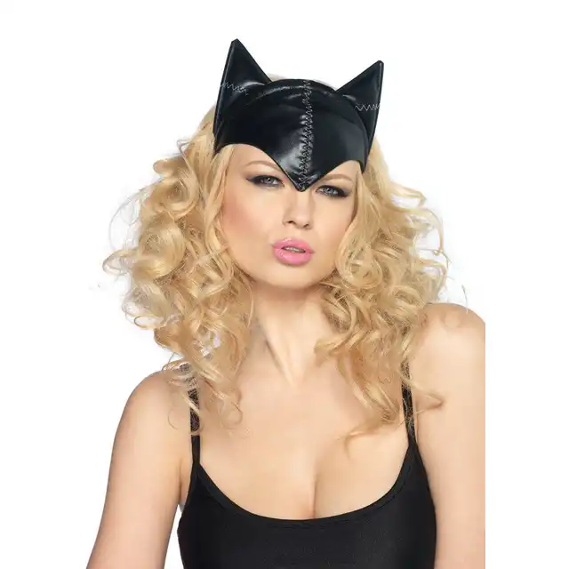 Leg Avenue - Black Leather Cat Mask. Opaska na głowę z kocimi uszkami 