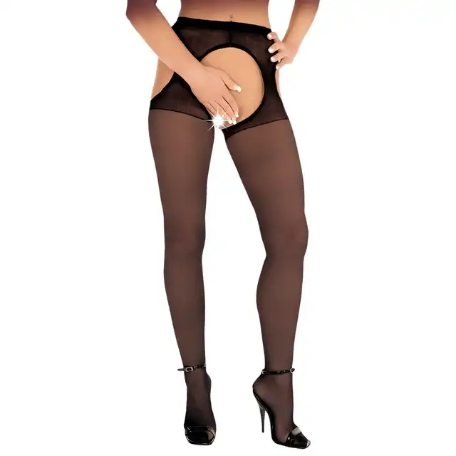 Roxana - 6386 L/XL. Rajstopy z podkreślającymi wycięciami, otwarty krok i klasyczna czerń