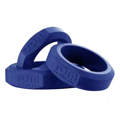 Tom of Finland - zestaw niebieskich ringów. 3 piece silicone rings cock set. Perełka!