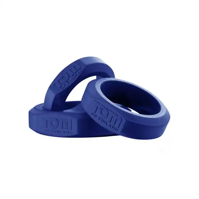 Tom of Finland - zestaw niebieskich ringów. 3 piece silicone rings cock set. Perełka!