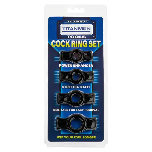 Doc Johnson - Titan Men Cock Ring Set. Zestaw 4 elastycznych ringów na penisa o różnych średnicach 