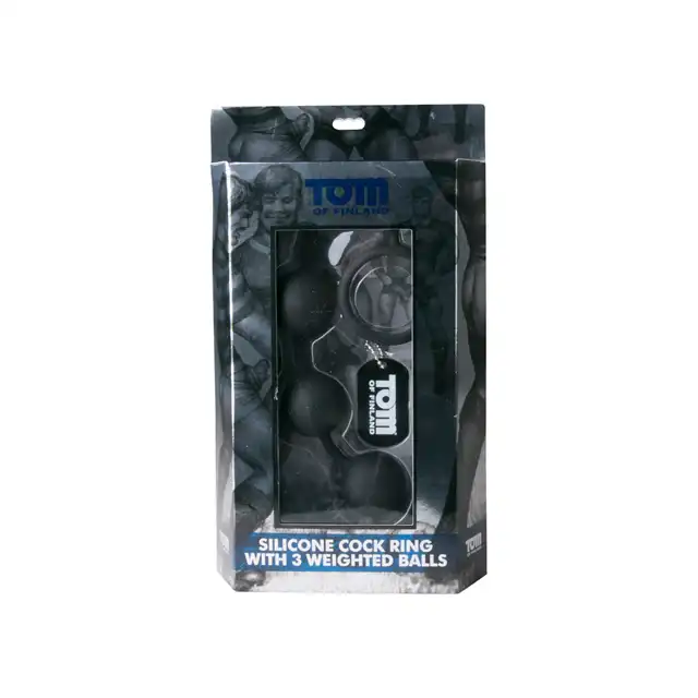 Tom of Finland - Silicone Cock Ring with 3 Weighted Balls. Super ciężkie, silne kulki analne z pierścieniem na penisa. 