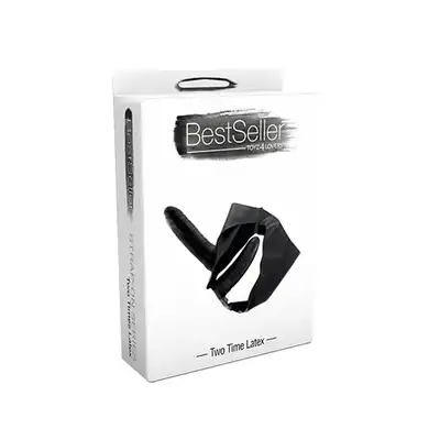 BestSeller - Two Times Latex Strap-On. Dwustronny czarny strapon